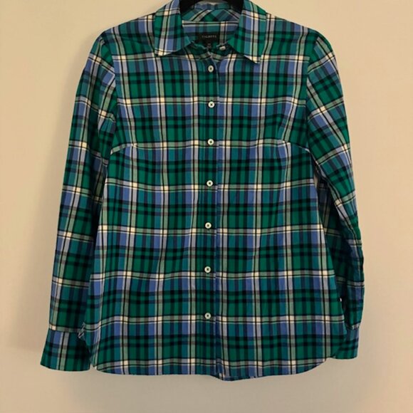Talbots Blue & Green Plaid Button Front Shirt Size XS - Picture 1 of 4